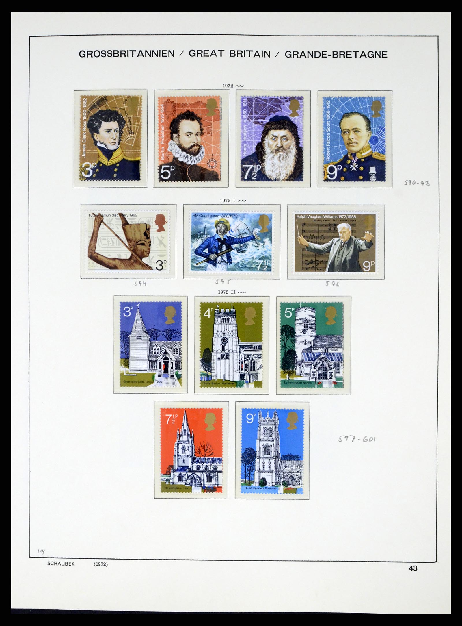 GREAT BRITAIN 1840-1988 w/ Key Items in Schaubek Album Stamp